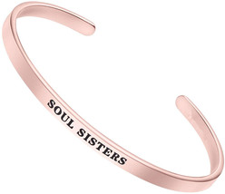 Inspirational Bracelets for Women, Rose Gold Bangle Cuff Engraved (SOUL SISTERS) - £9.33 GBP