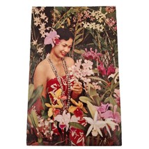Postcard Lovely Hawaii Sarong Clad Maiden Hawaiian Orchids Chrome Posted - £8.28 GBP