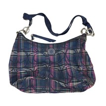 Coach Plaid Shoulder Bag Navy Pink Purse With Adjustable Strap &amp; Silver Hardware - £34.68 GBP