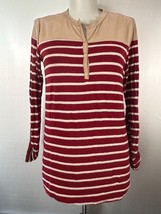 Vanilla Bay Striped Henley Top Red/beige Womens size S - £11.16 GBP