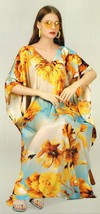 Indian Printed Feather Silk Yellow Kaftan Dress Women Nightwear Free Shipment - £24.05 GBP