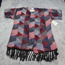 Lula Roe Sweater Womens L Multicolor Geometric  Monroe Short Sleeve Cardigan - £18.13 GBP