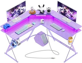 Seven Warrior Gaming Desk 50.4” With Led Strip &amp; Power Outlets, L-Shaped, Purple - £145.29 GBP