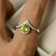 1Ct Pear Cut Peridot Diamond Women&#39;s Pretty Engagement Ring 14k White Gold Over - £71.16 GBP