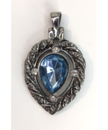 Vintage Avon Faux Marcasite Treasures Necklace Pendant w/ Blue Stone 1994 - £14.16 GBP