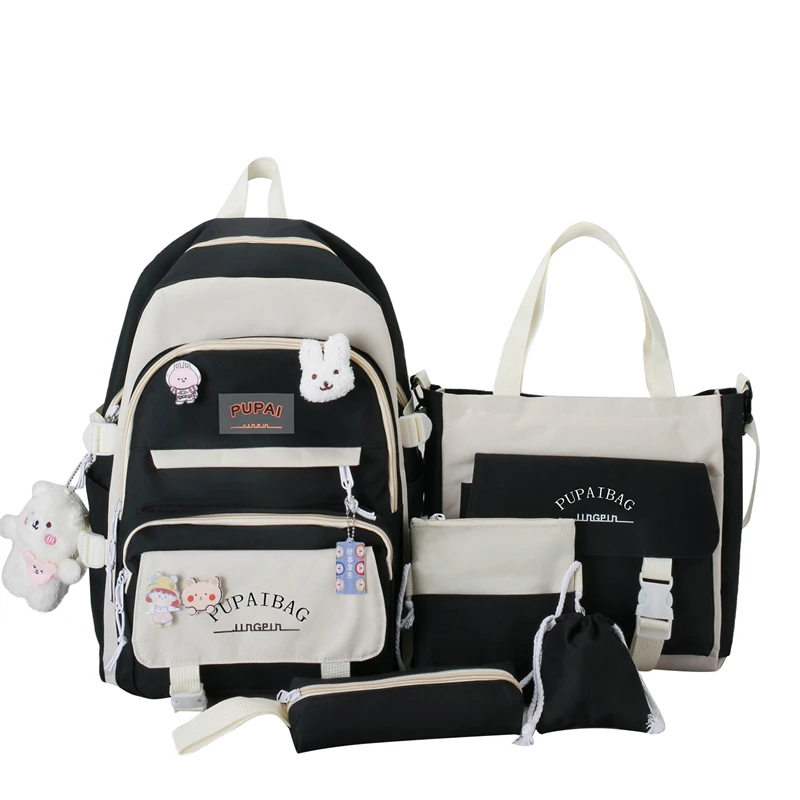 5Pcs Sets Kawaii Teenage Girls Backpack High School Bookbags Waterproof Schoolba - £110.48 GBP