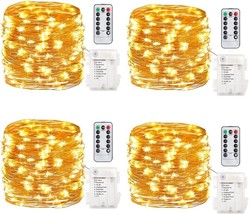 4 Pack 16.4 Feet 50 Led Fairy Lights Battery Operated with Remote Control Timer - £23.69 GBP
