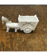 Vintage decorative milk glass horse pulling a buggy cart shabby chic far... - $42.52