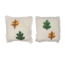 Vintage 70s Mid Century Modern MCM Pair of Hand Crochet Throw Pillows Leaves 18&quot; - £71.09 GBP