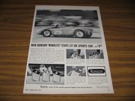 1956 Print Ad Ronson Windlite Lighters Stay Lit on Sports Car Speeding - $9.25