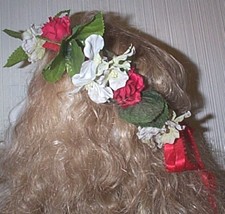 Renaissance Red And White Floral Flower Circlet Headdress H - £11.22 GBP
