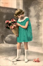 Vintage Girl With Flowers Art Deco Postcard Tinted, Circa 1900, Vintage Postcard - £3.90 GBP