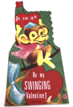 Vtg Valentines Day Card Swinging Monkey Circus Animal Sweet Graphics USA Made - £14.82 GBP