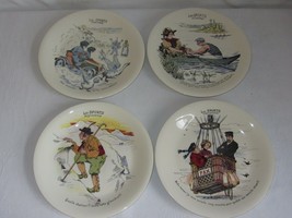 Lot of 4 Les Sports Plates Belgium Boch La Louviere Decorative 1920&#39;s French - £72.79 GBP