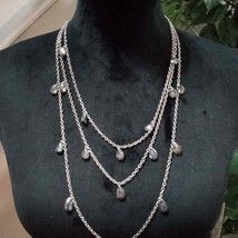 Womens Fashion Silver Tone Triple Layered Chunky Rhinestones Charm Necklace - $27.00