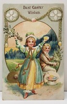 Easter Wishes Embossed Girl Boy Gold Gild Eggs 1908 Shirleysburg Postcard C17 - £7.01 GBP