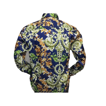 Men Oscar Banks Turkey Shirt Satin Entertainer Performer 6335-04 navy Floral image 11