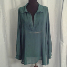 Black Rainn M sheer popover blouse Green Pleats Shirt - £17.29 GBP
