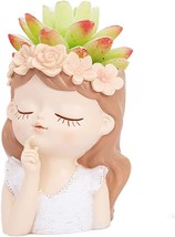 Small Cute Girl Face Succulent Pots With Drainage Hole Fairy Garden Pots - £30.29 GBP