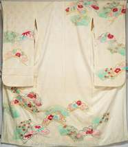 Retro 1960s Embroidered Furisode - Vintage Long-Sleve Women&#39;s Kimono - Pine Tree - £67.55 GBP