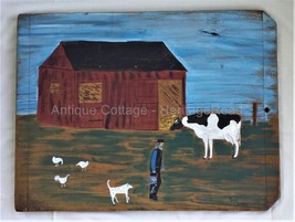 antique Folk Art AMISH PAINTING Wood Cutting Board aafa hoffer lancaster... - £138.48 GBP