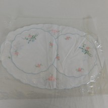 Embroidered Linen 3 Piece Set Oval Round Doily White Floral Shabby Chic ... - £12.12 GBP