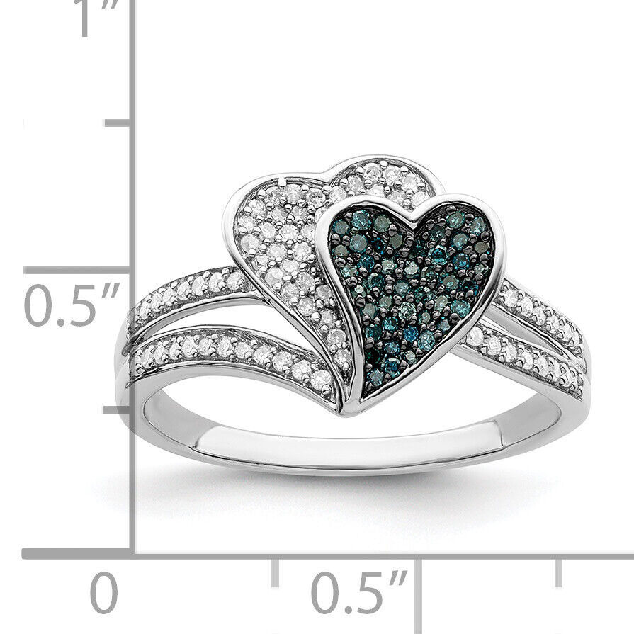 White Night Silver  Blue and White Diamond Hearts Ring QR5175 Item image 5