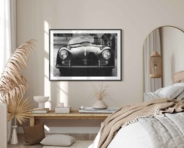 Vintage Porsche 356 Landscape Print | Classic Antique Car Black and White Wall A - £16.54 GBP