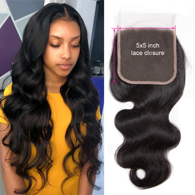 Closure Only 5x5 Transparent Lace Frontal Only Remy Body Wave 100% Human... - £21.67 GBP+