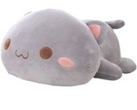Kawaii Gray Lying Plush Cat with Open Eyes 13” Long NWOT USA Ship - $20.89