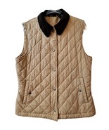 LL Bean Womens Large Quilted Vest Khaki Tan Equestrian Barn Zip Up Cordu... - $35.78 CAD