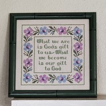 Vintage 1970 Handmade Embroidery God&#39;s Gift Framed ART 12x12&quot; - $82.28