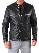 New Men&#39;s Genuine Lambskin Leather Jacket Black Slim Fit Motorcycle Jacket MJ143 - £80.07 GBP+
