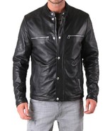 New Men&#39;s Genuine Lambskin Leather Jacket Black Slim Fit Motorcycle Jack... - £92.83 GBP