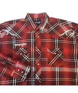 Wrangler Western Pearl Snap Rodeo Logo Shirt Red Plaid Cowboy Mens XL No... - $57.71