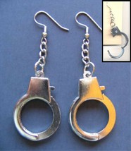 Funky Big Handcuffs Earrings Gothic Punk Biker Fetish Police Cop Costume Jewelry - £7.06 GBP