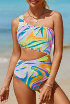 Single Shoulder One-Piece Swimsuit, Yellow Green - $35.00