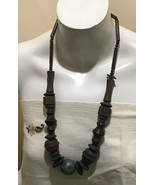 BoHo Hippie African Wood Beaded Chunky Necklace 25&quot; Retro - £22.54 GBP