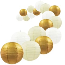 18Pcs Metallic Gold Christmas Paper Lantern Set, Assorted Hanging Gold Japanese  - £28.84 GBP