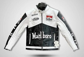 Men Marl boro Leather Jacket Vintage Racing Rare Motorcycle Biker Leather Jacket - £95.23 GBP