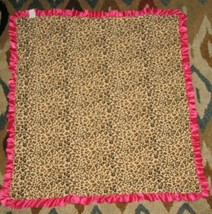 Hot Pink Fuchsia Baby Girl Blanket Minky Ruffle Satin Trim Edge Cotton Leopard - $49.49