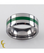 Homme Tungsten Carbure Anneau Bague Avec Vert Rayure Taille 5 - €85,41 EUR