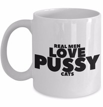 Cat Dad Coffee Mug Funny Gift Real Men Love Pussy Cats Fathers Day Ceramic White - £14.91 GBP