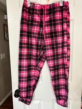 Briefly Stated Plaid Pink Black Women&#39;s Cuffed Sleep Pants Pajamas Sz L (12-14) - £6.72 GBP