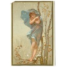 Woman Wrapped in Blue Winter Scene Antique Postcard 4x6&quot; Victorian Mailed Card - £23.36 GBP