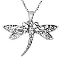 Swirl Filigree Wings Dragonfly Sterling Silver Necklace - $22.96
