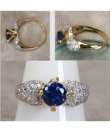 Gold Tone Ring Blue Sapphire &amp; Diamond Rinestone Accents Size 10.5 - $27.49 CAD