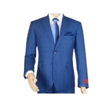 Men Suit By Renoir Window pane English Plaid Slim Fit Side Vents Fit 291-20 Blue image 2