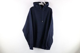 NOS Vtg 90s Streetwear Mens Large Blank Heavyweight Hoodie Sweatshirt Navy Blue - £80.34 GBP