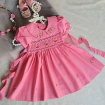 Sweet Pink Smocked Embroidered Baby Girl Dress. Toddler Girls Birthday D... - £30.89 GBP